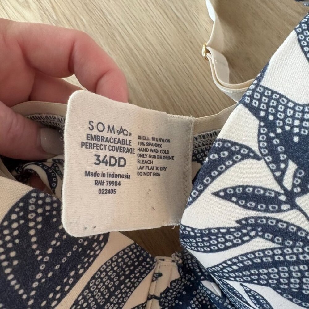 SOMA Floral Blue Embraceable perfect coverage Bra 34DD - Picture 4 of 7